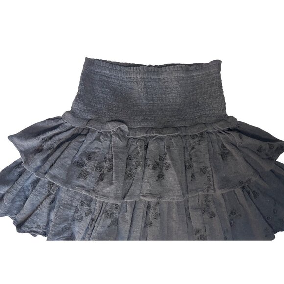 Unsubscribed Black Smocked Waist Tiered Embroidered Mini Skirt Size 4 New - Picture 10 of 10